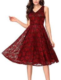 Amazon Com Noctflos Lace V Neck Fit Flare Midi Cocktail Dress For Women Party Wedding Navy Blue Midi Cocktail Dress Party Dresses With Sleeves Guest Dresses