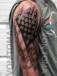 Upper Arm Half Sleeve Black And White American Flag Tattoo American Flag Tattoo By Von Toma American Flag Tattoo Sleeve Tattoos Upper Arm Tattoos For Guys