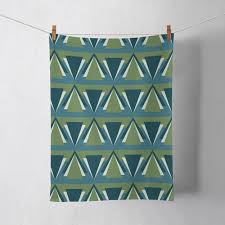 green tea towel, geometric kitchen