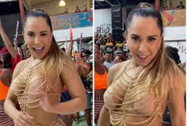 Carnaval 2025: Mulher Melão aposta em tapa-mamilo para ensaio da Grande Rio