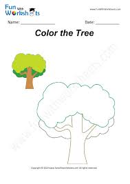 Coloring Sheets With Reference Image Tree Free Worksheet At Funwithworksheets Com In 2020 Color Worksheets For Preschool Free Printable Worksheets Color Worksheets