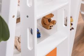 Hochbetten für kinder mit großer markenvielfalt günstig online kaufen bei mytoys. Bunk Bed Children S Bed Pauli With Shelf And Slide Solid Beech Wood White Painted Incl Slatted Frame 90 X 200 Cm