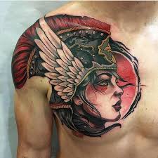 Girl Warrior Tattoo On Man S Chest Tattoosformen Valkyrie Tattoo Chest Tattoo Men Tattoos For Guys