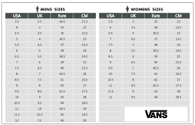 vans shoes size chart