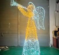 Christmas Angel Watering Can Rainbow Lights Outdoor 3D Motif Light Metal Backyard Garden Lawn Decor with LED Light