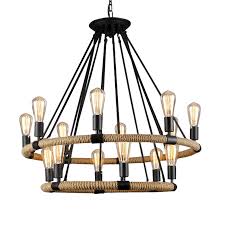 Hemp Rope And Black Iron Industrial Chandelier 33 Wide 14 Lights
