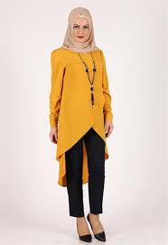 Nese Kolyeli Anvelop Tesettur Tunik Hardal 3067 Giyim Tunik Model
