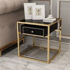 Modern Luxurious Black White Square Side Table 1 Drawer End Table Stainless Steel In Gold In 2020 Square Side Table White Square Side Table Black And Gold Living Room