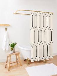 Geometric lines black gold shower curtain by emeline tate of project m for threadless artist shop#geometric #shower #showercurtain #bathroom #homedecor #bathroomdecor. Long Honeycomb Minimalist Geometric Pattern In Black And Almond Cream Shower Curtain By Cream Shower Curtains Modern Shower Curtains Geometric Shower Curtain