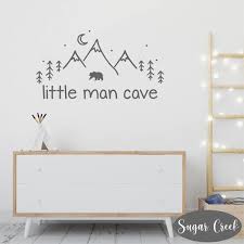 Little Man Cave -vinyl Wall Decal- Mountain Scene- Bear- Woodland Nursery  Decal- Forest Silhouette- Nature Mural- Forest Décor-bedroom Decor
