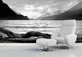 Fototapete Log And Lake Seemotiv In Schwarz Und Weiss Wall Art De Fotobehang Behang Wallpaper