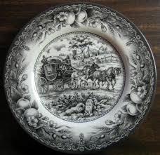 Black And White Toile Dinnerware Set Black Toile Transferware Horses Carriage Fruit Plate M Black Toile Transferware Decorative Dish
