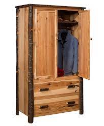 Whether you're looking for rustic rustic log furniture for your living room, a rustic log bed set for your cabin master suite, a rustic table for your cabin dining room, or a custom log bathroom vanity for your retreat bathroom, we can help with natural wood products made from aspen, pine, walnut, hickory, cedar and even antler, wrought iron. Hickory Log Armoire Amish Direct Furniture