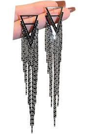 Winssigma Fringe Hoop Dangle Earrings, Long Beads Tassel Chain Earrings for  Women Sparkly Chandelier Earrings(Black) : Amazon.ca: Clothing, Shoes &  Accessories