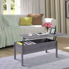Homcom 39 Modern Lift Top Coffee Table Convertible Tea Desk With Hidden Storage Compartment Floating Retractable Lift Top Table Grey Living Room Furniture Aosom Canada