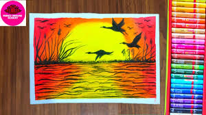 How to draw a beautiful village scenery step by step with water colour pencil.watch. Beautiful Sunset Scenery With Birds Easy Oil Pastel Drawing For Beginners Find The Best Way To Get Real Estate Leads Online