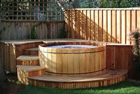 Cedar Hot Tub With Custom Deck Surround And Led Riser Lights Cedar Hot Tub Hot Tub Outdoor Hot Tub Landscaping