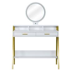 Coupon will be applied to published website price, for savings up to $200.00. Dropship Fch Led Three Color Touch Round Mirror With 2 Drawers With Shelf And Steel Frame Dressing Table White At Wholesale Prices And Fast Delivery Goten Dropshipping Platform