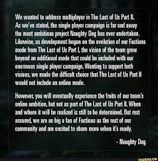 We Wanted Tn Address Multiplayer In The Last Of Us Part Ii As We Ve Stated The Single Player Campaign Is Far And Away The Most Ambitious Project Naughty Dog H The