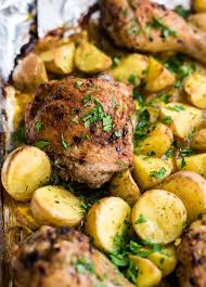 Spicy Garlic Chicken And Potatoes Sheet Pan Dinner Cooking And Beer Recipe Sheet Pan Dinners Garlic Chicken Sheet Pan Recipes
