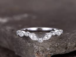 Sterling Silver Ring Cubic Zirconia Wedding Band Cz Wedding Ring Stackable Ring Matching Band Marquise Band Curved Sharp V Shape Gap Ring Silver Wedding Rings Stackable Rings Wedding Simple Silver Jewelry