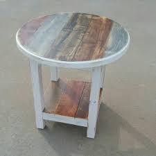 Each of these side tables has a round grey glass top that is neatly set into a metallic frame. Round Top Farmhouse Side Table Fixer Upper End Table With Etsy