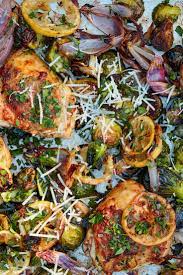 Sheet Pan Lemony Chicken With Brussels Sprouts Recipe Recipe Recipes Sheet Pan Dinners Brussel Sprouts