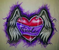Airbrushed Winged Heart Name Design Small 4xl T Shirt Or Etsy