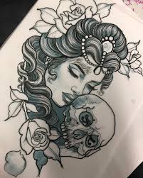 Black And White Womans Face Tattoo Design For Kelly Tattoo Traditional Tattoo Woman Face Girl Face Tattoo Drawing Faces Tattoo Design Face Tattoos For Women Girl Face Tattoo Traditional Tattoo Design