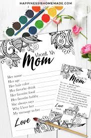 Mother's day is the perfect time to have your children to fill out this all about my mom questionnaire free printable as a gift for mom. About My Mom Mother S Day Printable Happiness Is Homemade