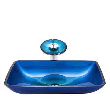 We sell undermount sinks, stainless steel sinks, stainless kitchen sinks, topmount sinks, bathroom sinks, and many other specialty sinks. Blue Colored Glass Basin Rectangular Tempered Glass Vessel Sink For Bathroom With Waterfall Faucet