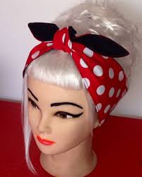 red with white polka dots headband bandana head scarf hair rockabilly bow  wrap