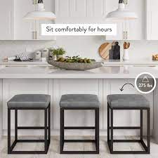 Americana grey kitchen island with seating. Nathan James Nelson 24 In Gray Leather Cushion And Black Stainless Steel Frame Metal Bar Stool 22101 The Home Depot In 2021 Bar Stools Counter Stools Stools For Kitchen Island
