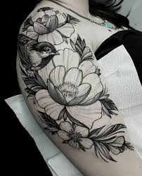 Bird And Flower Tattoo On Shoulder Bird And Flowers Girl Tattoos Body Art Tattoos Shoulder Tattoos For Women