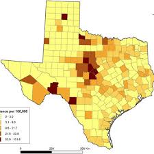 choropleth map showing crude cumulative lyme disease