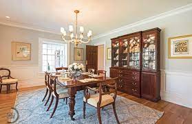 The Formal Dining Room Featuring Heirloom Furniture And A Henkel Harris China Cabinet Designed By Nancy Rollins Th Formal Dinning Room Dinning Room Furniture
