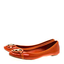 Tory Burch Orange Patent Leather Bow Ballet Flats Size 40