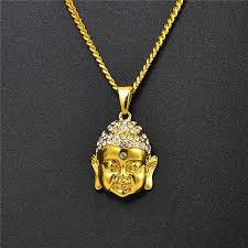 18k gold plated also available. Wholesale Designer Buddha Head Pendant Gold Necklace Men Fashion Hip Hop Costume Jewelry Rhinestone Design Link Chain Mens Charm Punk Trendy Necklaces From Zxr847411163 9 93 Dhgate Com