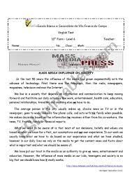 Mass media (that is, the press, the radio and television) play an important role in the life of society. Influence Of Media On Society Esl Worksheet By Goreti Ponte