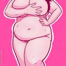 Fat plus size naked woman covering her breasts Stock Illustration | Adobe  Stock