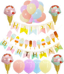 Games are a staple of any stellar party. Ice Cream Themed Party Decorations For Girls And Boys 1 Happy Birthday Banner 1 Popsicle ï½‡arland Foil And Latex Balloons Kids Summer Pool Supplies And Favors For Photo Props And Backdrop Buy Online In