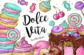Candy Clip Art Macaron Lollipop Cake Cupcake Donut Clipart 184231 Illustrations Design Bundles Candy Clipart Lollipop Cake Fabric Decoupage