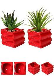 Small Ceramic Plant Pot Flower Planter Red Set Of 2 Modern Decorative For Sale Online Ebay
