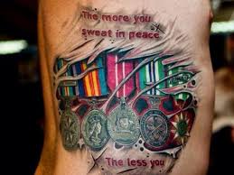Fantastic american patriotic tattoo on half sleeve. Military Tattoos