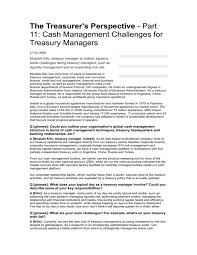 The cash management officer is responsible for identifying, analyzing, selling and supporting cash management products and services to established business customers and targeted prospective did you know you can save 50% by purchasing one of our bank job description template packages? The Treasurer S Perspective Part 11 Cash Management