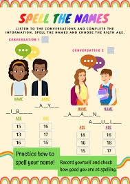 Listening worksheet to learn and practice the alphabet in english. Spelling Names Worksheet