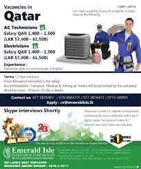 Foreign Jobs Foreign Vacancies Foreign Employment Ac Technician Group Of Companies Electrician