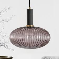 Smoke Ribbed Glass Bottle Suspended Light Nordic Modern Single Light Pendant Lamp For Bedroom Beautifulhalo Com