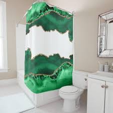 Emerald Green With Metallic Gold Agate Shower Curtain Zazzle Com In 2020 Green Shower Curtains Yellow Bathroom Decor Green Bathroom Decor
