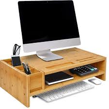 Mesh monitor stand, computer desk riser shelf with pull out drawer and side compartment, desk organizer , black, set of 2. Bamboo Monitor Stand Wood Computer Monitor Riser Wooden Desk Organizers With Adjustable Storage Accessories Shelf For Imac Laptop Printer Wooden Desk Organizer Monitor Stand Wooden Desk